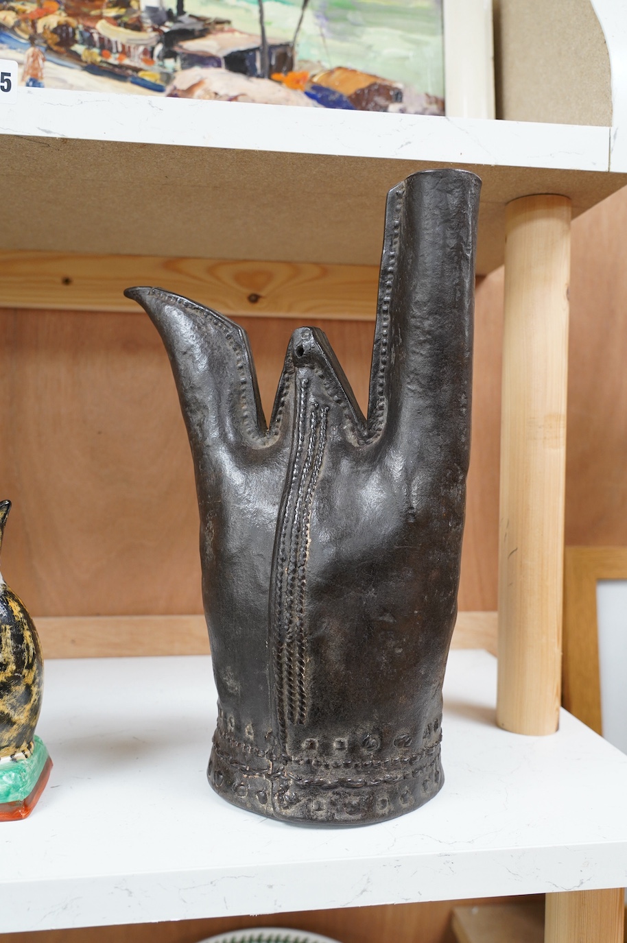 A 16th/17th century Turkish Ottoman military leather water flask (Matara), 32cm. Condition - commensurate with age